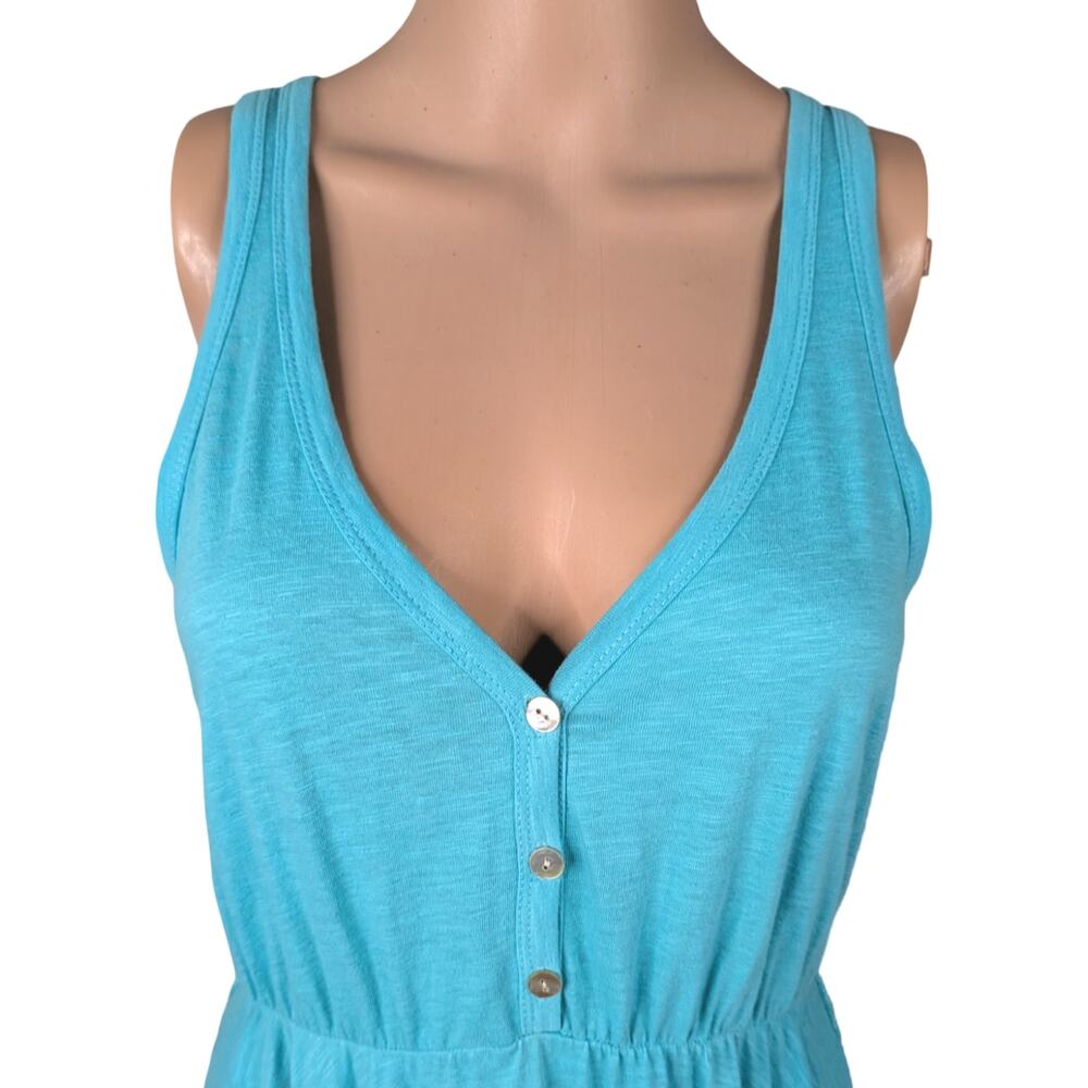 Vintage Y2K American Rag Teal Cotton Asymmetrical Parachute Henley Dress S - Picture 4 of 9